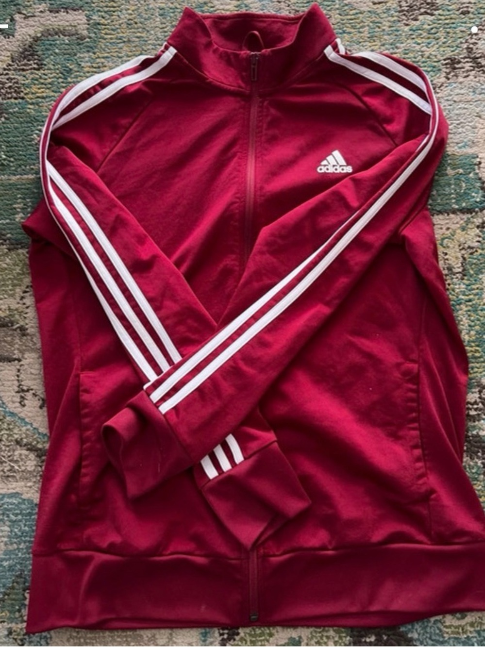 adidas  Burgundy Sweat Jacket with White Stripes